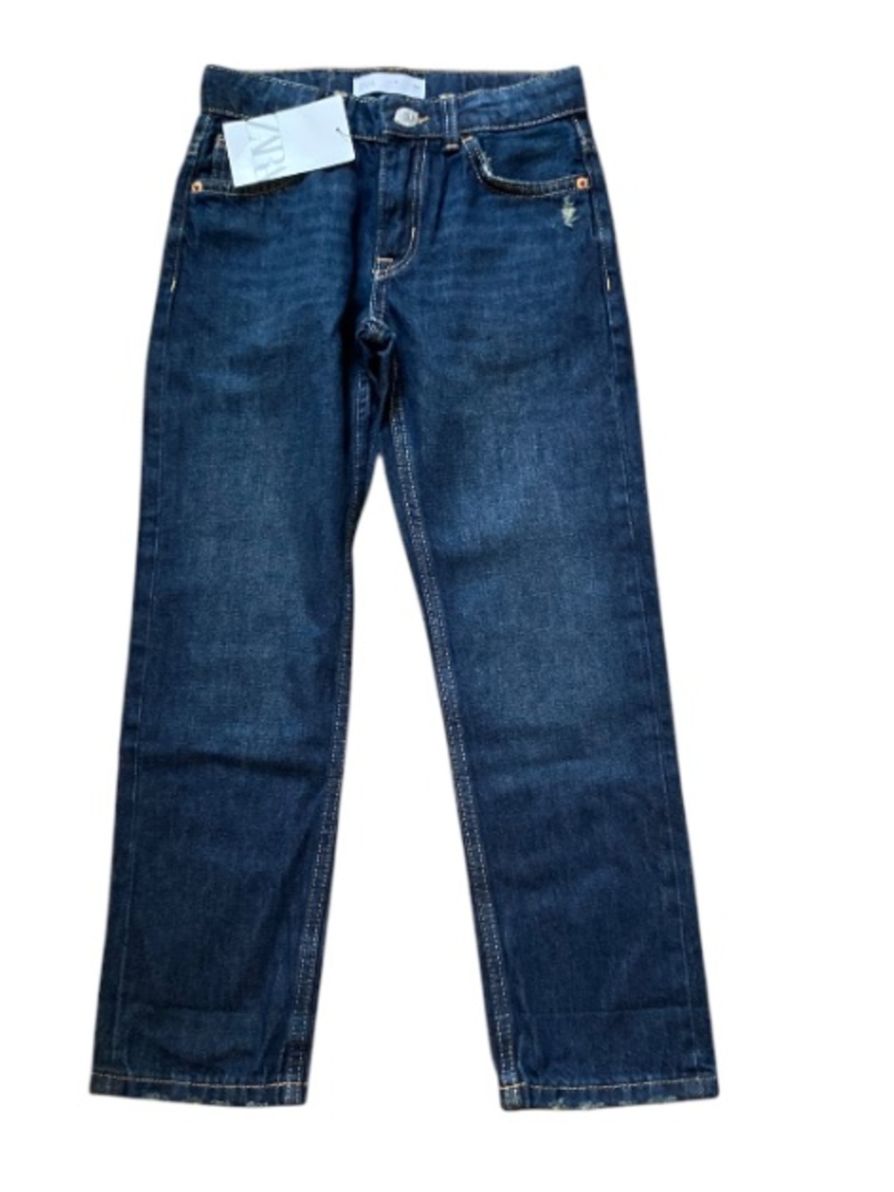 Zara Dark Blue Straight-Leg Jeans Distressed Unisex Jeans NWT Size 9